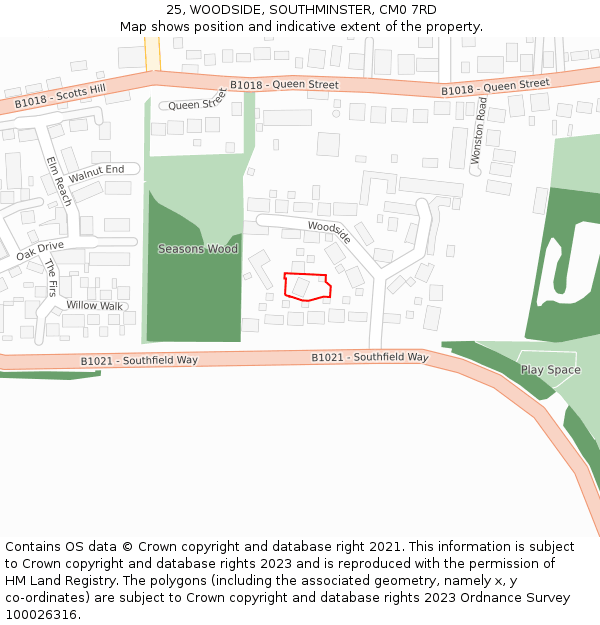 25, WOODSIDE, SOUTHMINSTER, CM0 7RD: Location map and indicative extent of plot