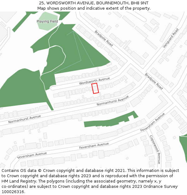 25, WORDSWORTH AVENUE, BOURNEMOUTH, BH8 9NT: Location map and indicative extent of plot