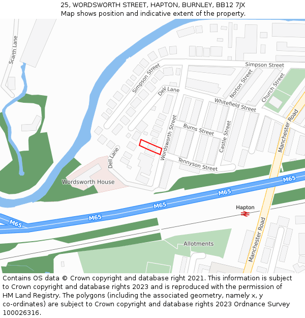 25, WORDSWORTH STREET, HAPTON, BURNLEY, BB12 7JX: Location map and indicative extent of plot