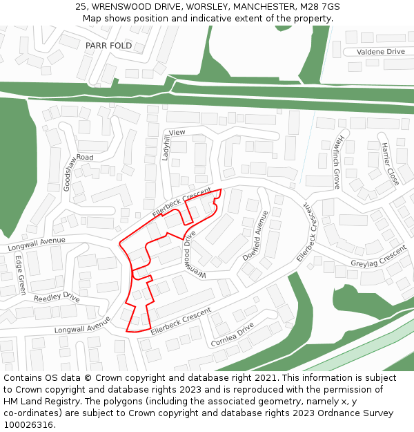 25, WRENSWOOD DRIVE, WORSLEY, MANCHESTER, M28 7GS: Location map and indicative extent of plot