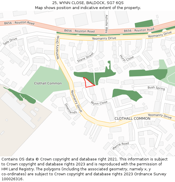 25, WYNN CLOSE, BALDOCK, SG7 6QS: Location map and indicative extent of plot