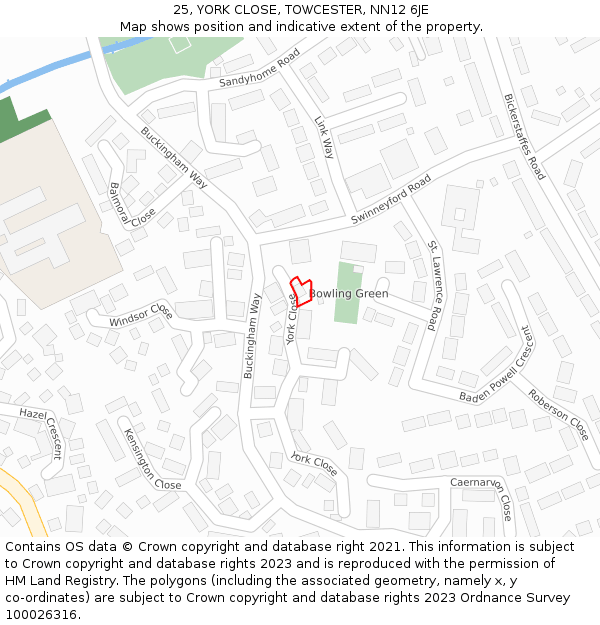 25, YORK CLOSE, TOWCESTER, NN12 6JE: Location map and indicative extent of plot