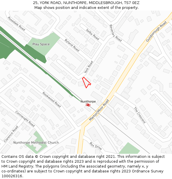 25, YORK ROAD, NUNTHORPE, MIDDLESBROUGH, TS7 0EZ: Location map and indicative extent of plot