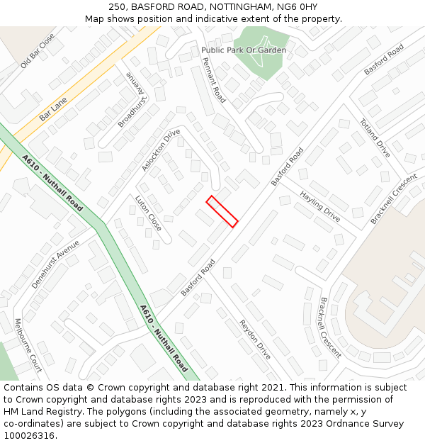 250, BASFORD ROAD, NOTTINGHAM, NG6 0HY: Location map and indicative extent of plot