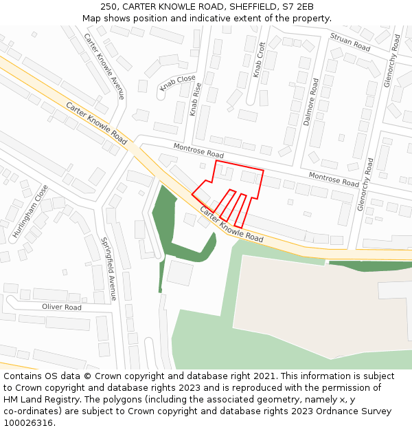 250, CARTER KNOWLE ROAD, SHEFFIELD, S7 2EB: Location map and indicative extent of plot