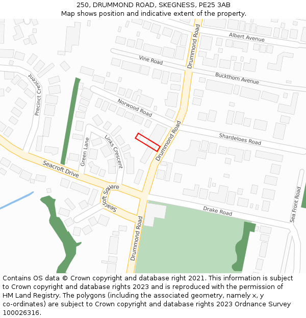 250, DRUMMOND ROAD, SKEGNESS, PE25 3AB: Location map and indicative extent of plot