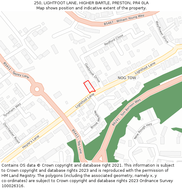 250, LIGHTFOOT LANE, HIGHER BARTLE, PRESTON, PR4 0LA: Location map and indicative extent of plot