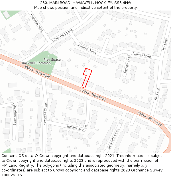 250, MAIN ROAD, HAWKWELL, HOCKLEY, SS5 4NW: Location map and indicative extent of plot