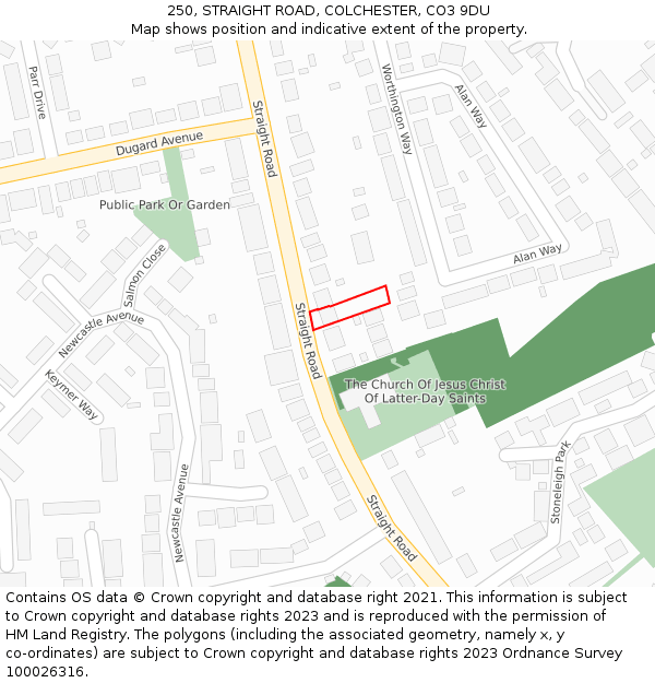 250, STRAIGHT ROAD, COLCHESTER, CO3 9DU: Location map and indicative extent of plot