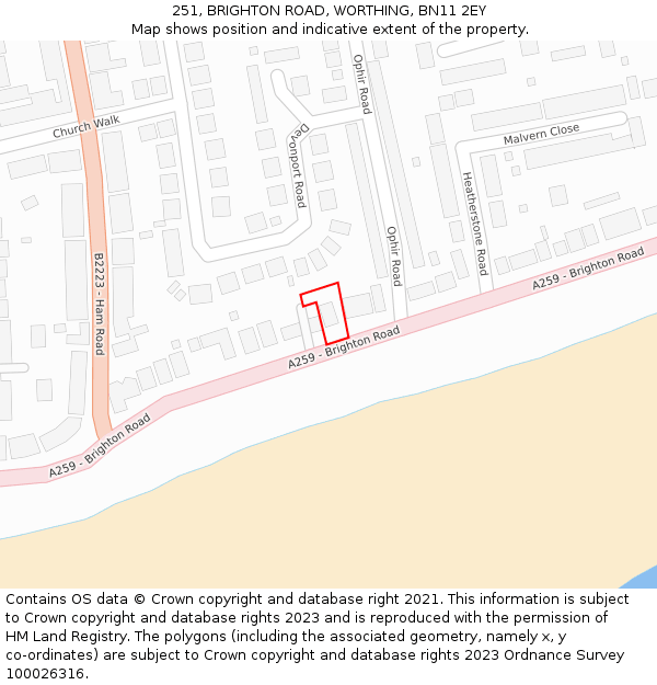 251, BRIGHTON ROAD, WORTHING, BN11 2EY: Location map and indicative extent of plot