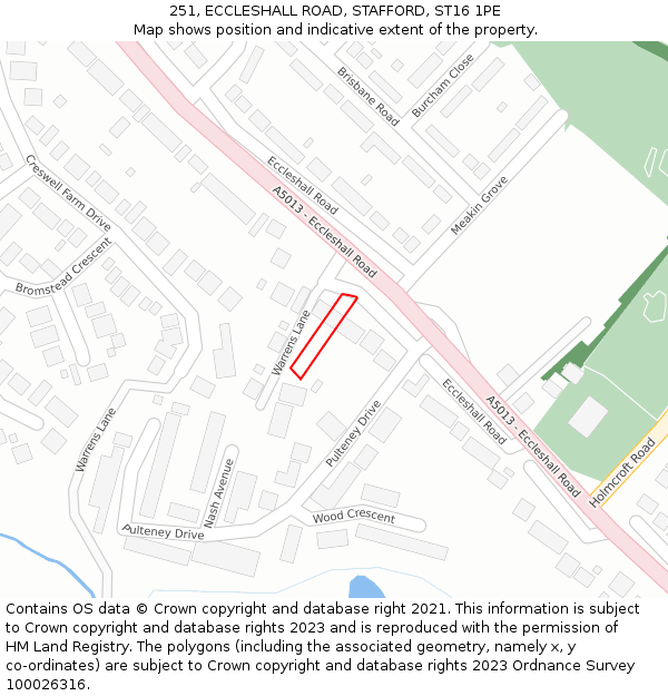 251, ECCLESHALL ROAD, STAFFORD, ST16 1PE: Location map and indicative extent of plot