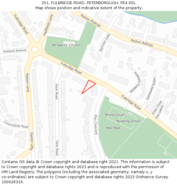 251, FULBRIDGE ROAD, PETERBOROUGH, PE4 6SL: Location map and indicative extent of plot