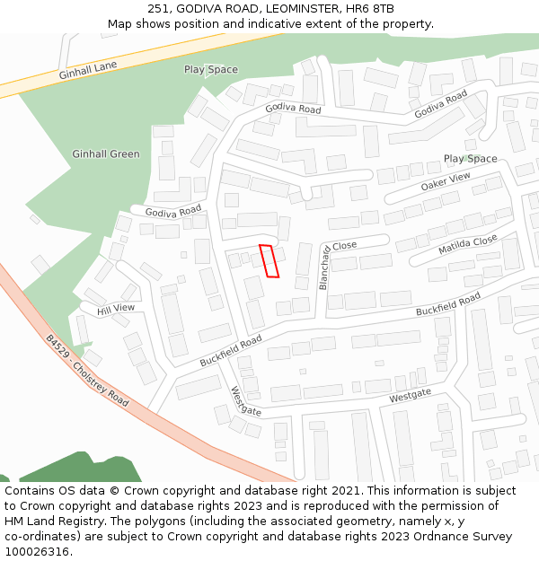251, GODIVA ROAD, LEOMINSTER, HR6 8TB: Location map and indicative extent of plot