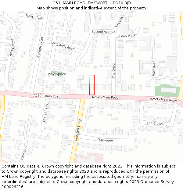 251, MAIN ROAD, EMSWORTH, PO10 8JD: Location map and indicative extent of plot