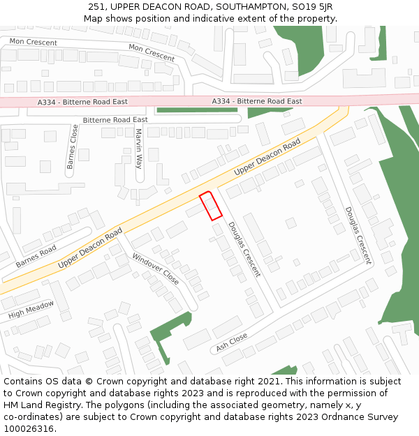 251, UPPER DEACON ROAD, SOUTHAMPTON, SO19 5JR: Location map and indicative extent of plot
