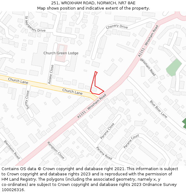 251, WROXHAM ROAD, NORWICH, NR7 8AE: Location map and indicative extent of plot