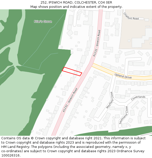 252, IPSWICH ROAD, COLCHESTER, CO4 0ER: Location map and indicative extent of plot