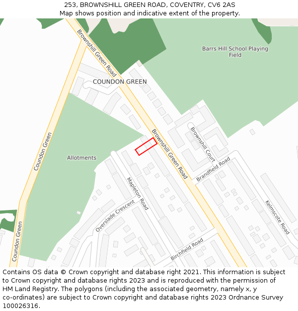 253, BROWNSHILL GREEN ROAD, COVENTRY, CV6 2AS: Location map and indicative extent of plot