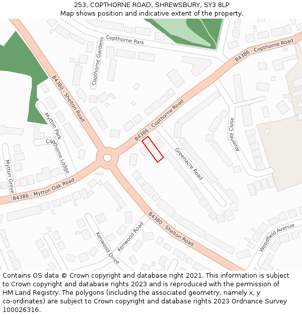 253, COPTHORNE ROAD, SHREWSBURY, SY3 8LP: Location map and indicative extent of plot