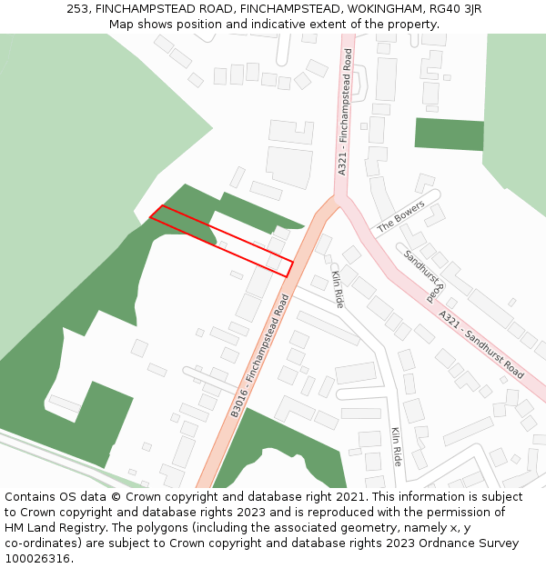 253, FINCHAMPSTEAD ROAD, FINCHAMPSTEAD, WOKINGHAM, RG40 3JR: Location map and indicative extent of plot