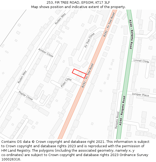 253, FIR TREE ROAD, EPSOM, KT17 3LF: Location map and indicative extent of plot