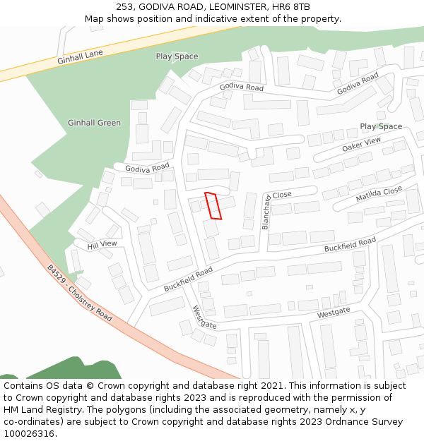 253, GODIVA ROAD, LEOMINSTER, HR6 8TB: Location map and indicative extent of plot