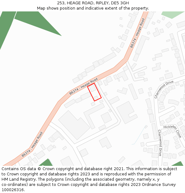 253, HEAGE ROAD, RIPLEY, DE5 3GH: Location map and indicative extent of plot