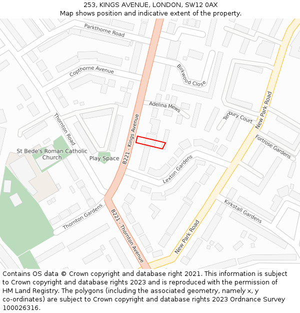 253, KINGS AVENUE, LONDON, SW12 0AX: Location map and indicative extent of plot