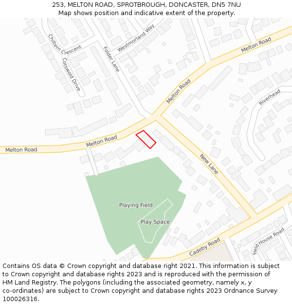 253, MELTON ROAD, SPROTBROUGH, DONCASTER, DN5 7NU: Location map and indicative extent of plot