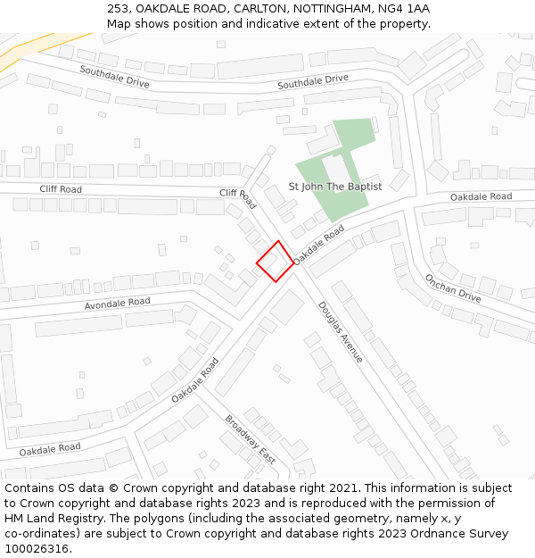 253, OAKDALE ROAD, CARLTON, NOTTINGHAM, NG4 1AA: Location map and indicative extent of plot