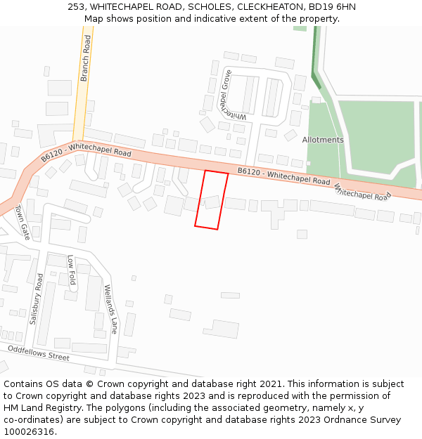 253, WHITECHAPEL ROAD, SCHOLES, CLECKHEATON, BD19 6HN: Location map and indicative extent of plot