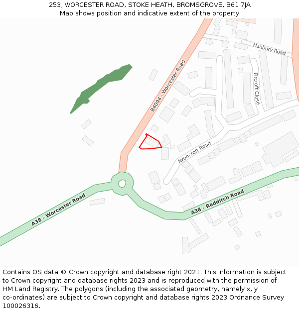 253, WORCESTER ROAD, STOKE HEATH, BROMSGROVE, B61 7JA: Location map and indicative extent of plot
