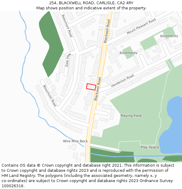 254, BLACKWELL ROAD, CARLISLE, CA2 4RY: Location map and indicative extent of plot