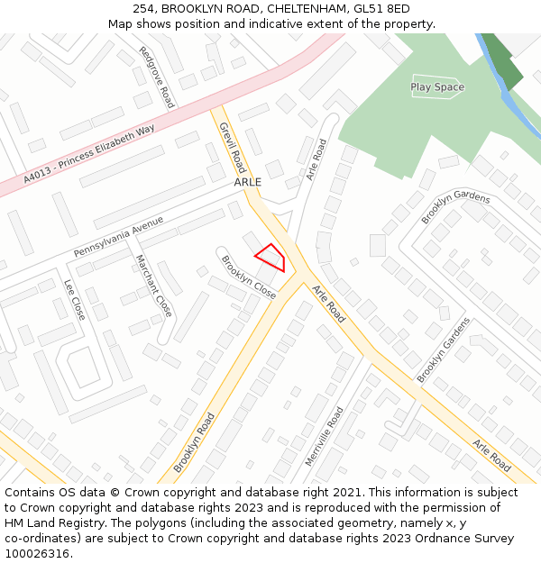 254, BROOKLYN ROAD, CHELTENHAM, GL51 8ED: Location map and indicative extent of plot