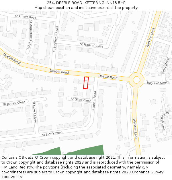 254, DEEBLE ROAD, KETTERING, NN15 5HP: Location map and indicative extent of plot