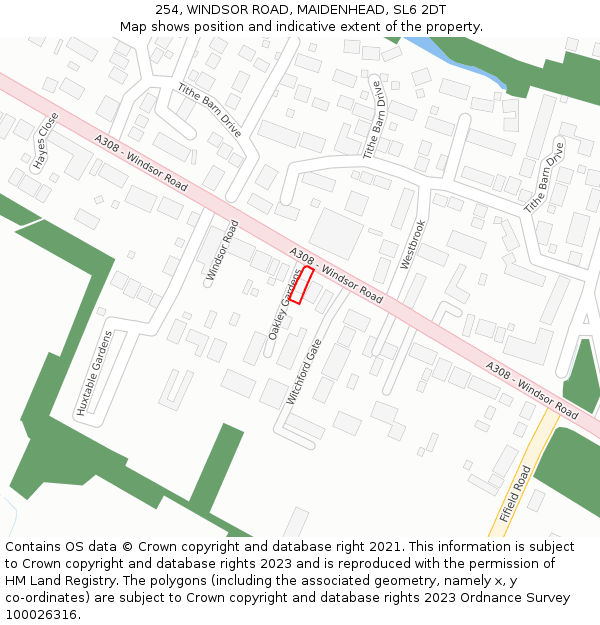 254, WINDSOR ROAD, MAIDENHEAD, SL6 2DT: Location map and indicative extent of plot