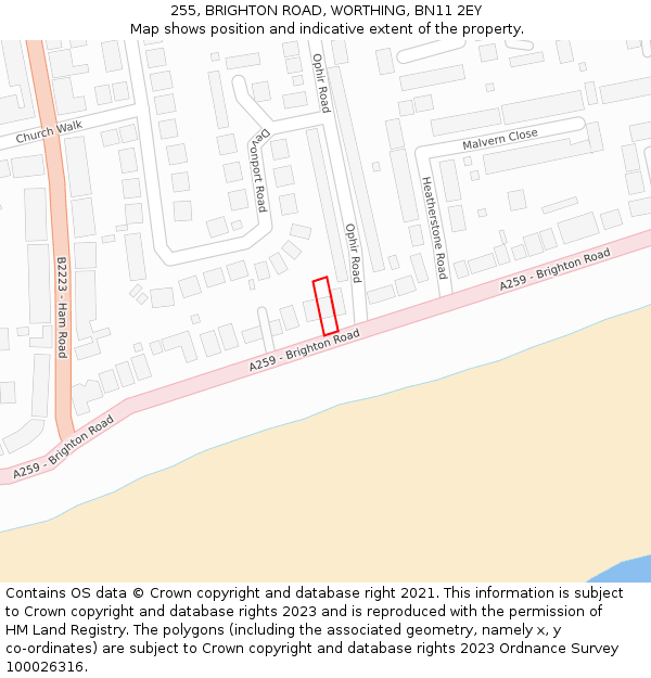 255, BRIGHTON ROAD, WORTHING, BN11 2EY: Location map and indicative extent of plot