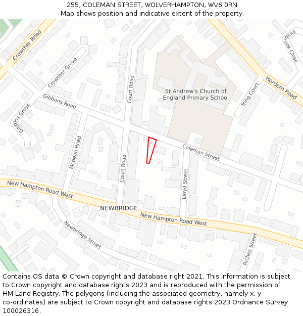 255, COLEMAN STREET, WOLVERHAMPTON, WV6 0RN: Location map and indicative extent of plot