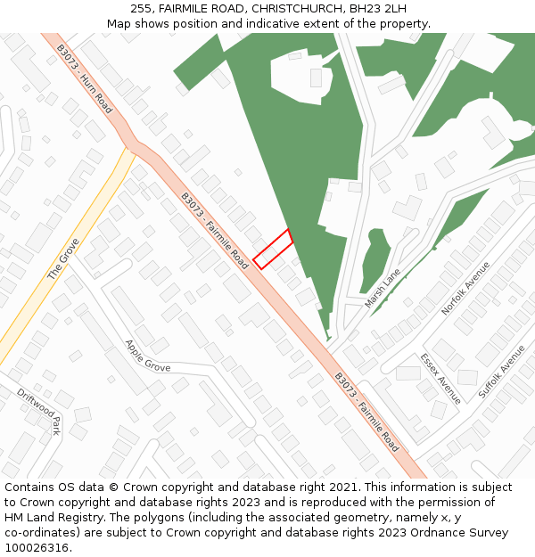 255, FAIRMILE ROAD, CHRISTCHURCH, BH23 2LH: Location map and indicative extent of plot