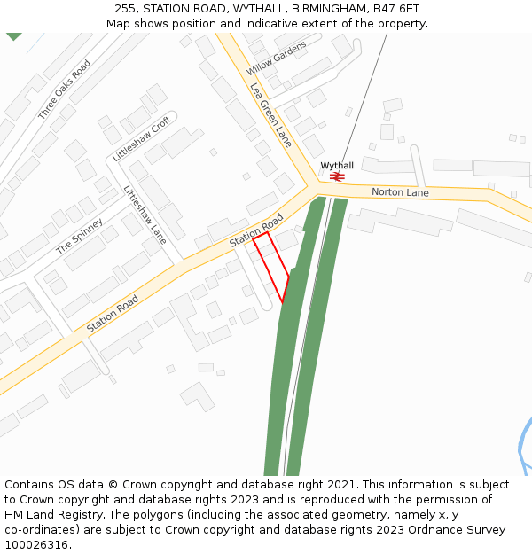 255, STATION ROAD, WYTHALL, BIRMINGHAM, B47 6ET: Location map and indicative extent of plot