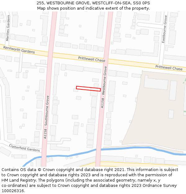 255, WESTBOURNE GROVE, WESTCLIFF-ON-SEA, SS0 0PS: Location map and indicative extent of plot