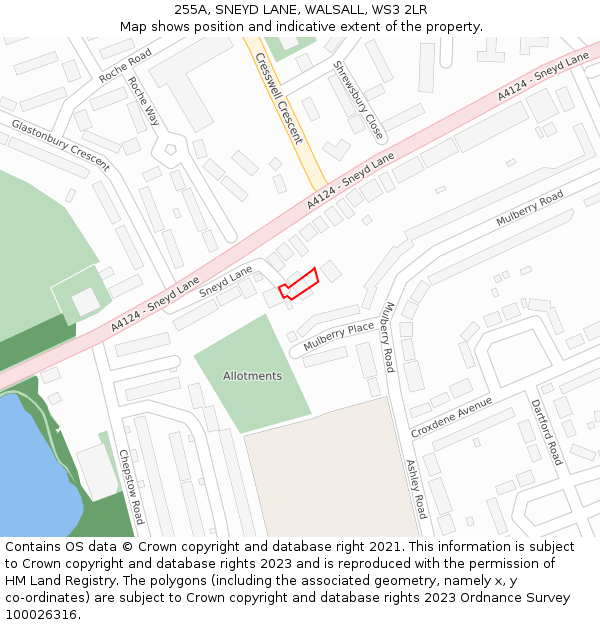 255A, SNEYD LANE, WALSALL, WS3 2LR: Location map and indicative extent of plot