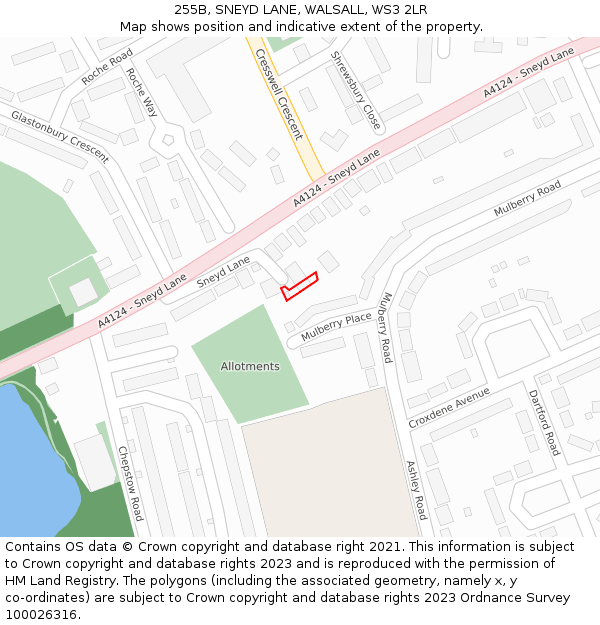255B, SNEYD LANE, WALSALL, WS3 2LR: Location map and indicative extent of plot