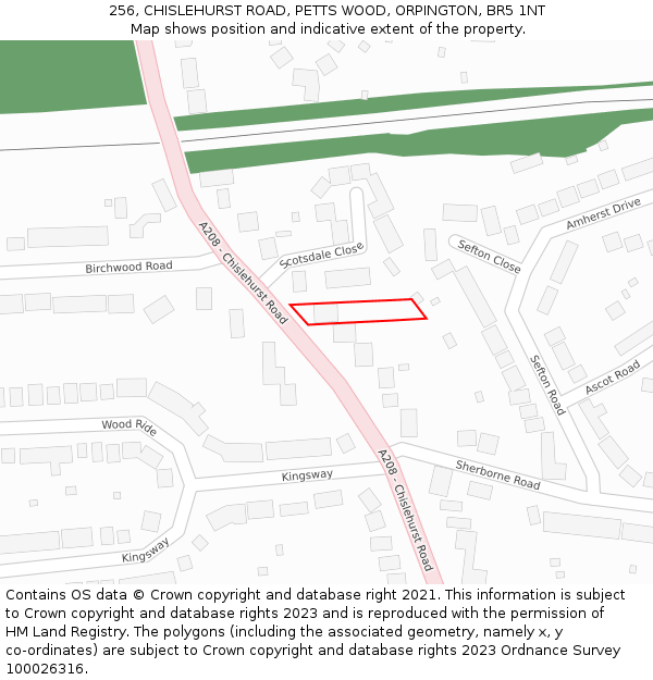256, CHISLEHURST ROAD, PETTS WOOD, ORPINGTON, BR5 1NT: Location map and indicative extent of plot