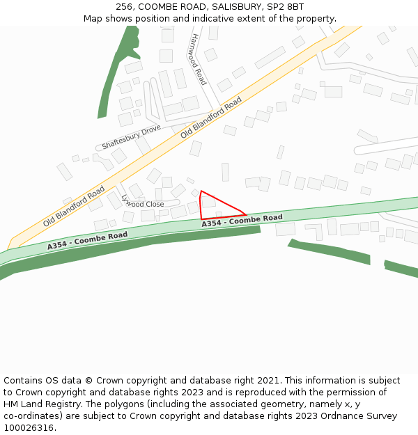 256, COOMBE ROAD, SALISBURY, SP2 8BT: Location map and indicative extent of plot