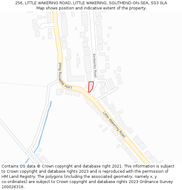 256, LITTLE WAKERING ROAD, LITTLE WAKERING, SOUTHEND-ON-SEA, SS3 0LA: Location map and indicative extent of plot