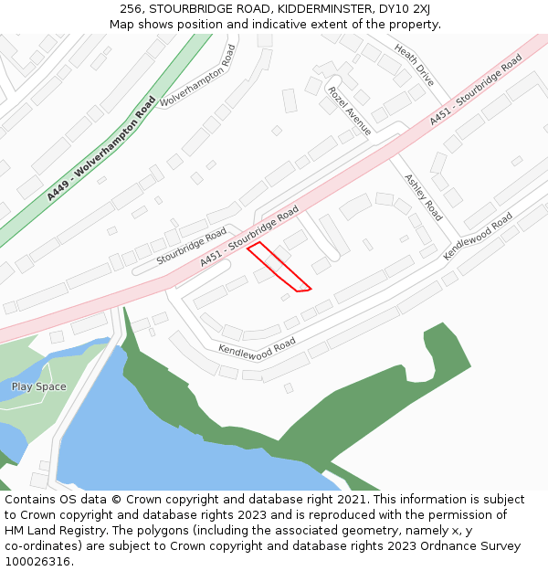 256, STOURBRIDGE ROAD, KIDDERMINSTER, DY10 2XJ: Location map and indicative extent of plot