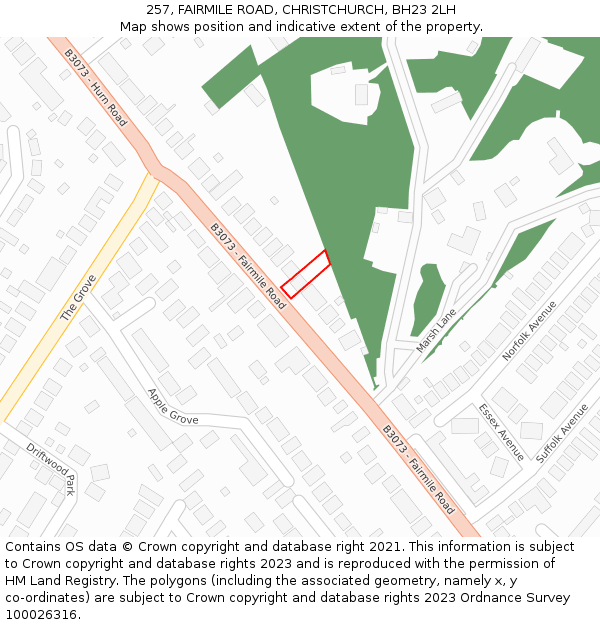257, FAIRMILE ROAD, CHRISTCHURCH, BH23 2LH: Location map and indicative extent of plot