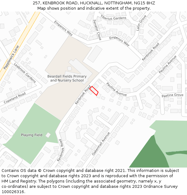 257, KENBROOK ROAD, HUCKNALL, NOTTINGHAM, NG15 8HZ: Location map and indicative extent of plot