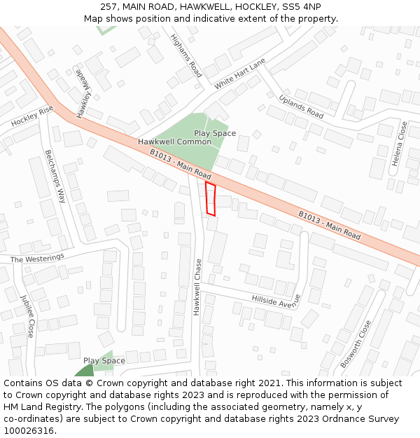 257, MAIN ROAD, HAWKWELL, HOCKLEY, SS5 4NP: Location map and indicative extent of plot